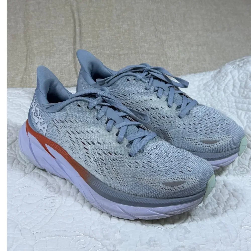Hoka One One Women 7.5 Blue Clifton 8 Cushioned Lace Up Running Athletic Shoes